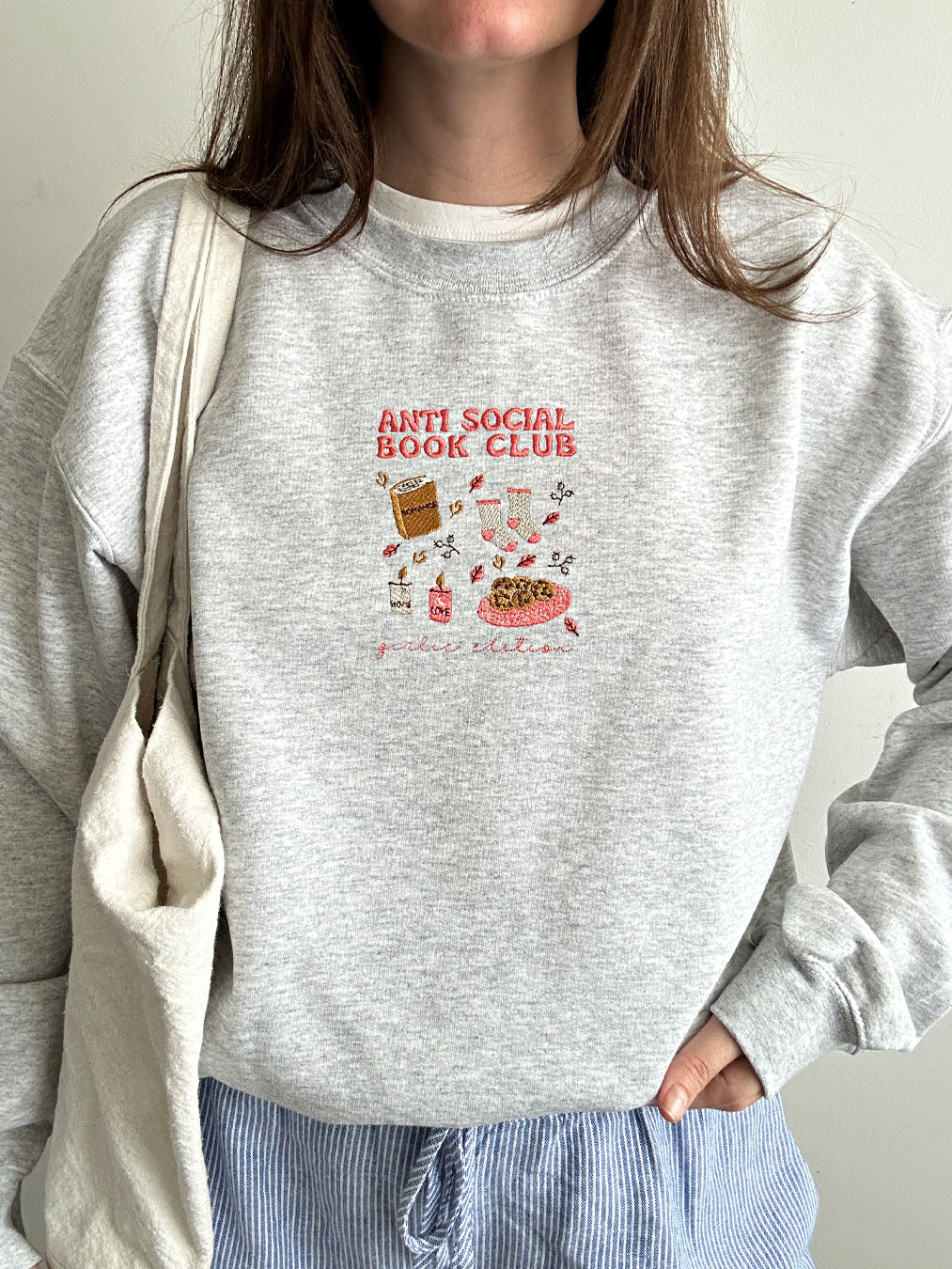 Anti-social book club embroidery design
