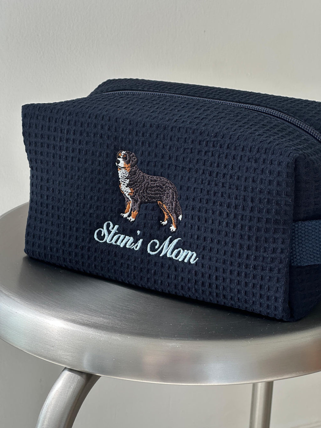 Personalized Dog Mom Waffle Pouch, Customized 36 Dog Breeds, Custom Embroidered Dog Makeup Bag