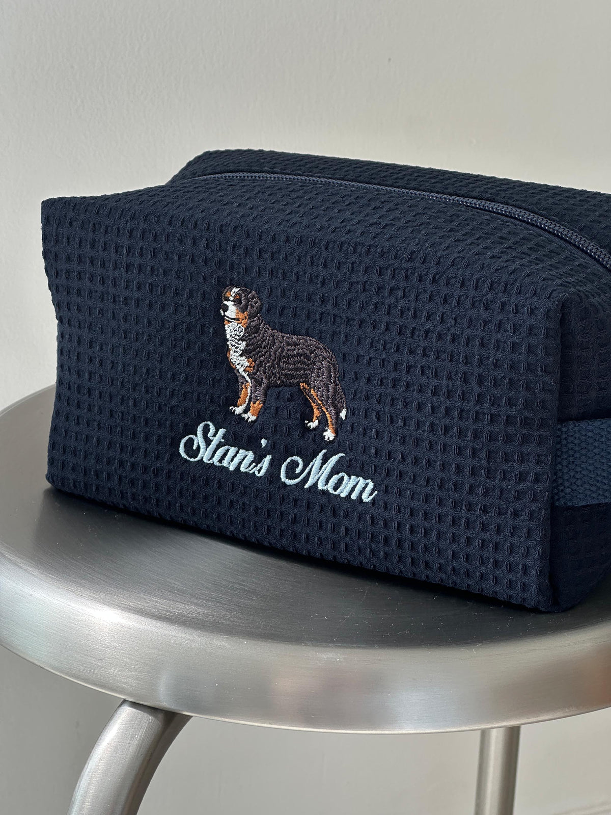 Personalized Dog Mom Waffle Pouch, Customized 36 Dog Breeds, Custom Embroidered Dog Makeup Bag