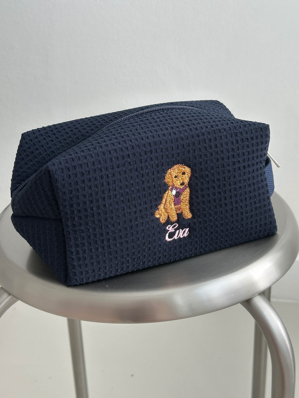 Personalized Dog Mom Waffle Pouch, Customized 36 Dog Breeds, Custom Embroidered Dog Makeup Bag