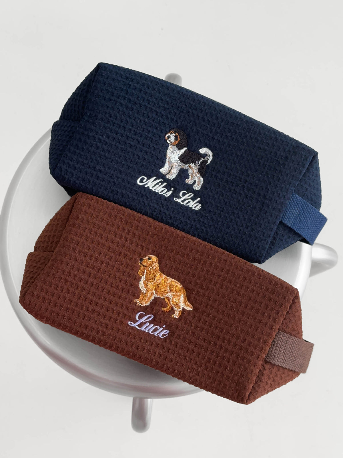 Personalized Dog Mom Waffle Pouch, Customized 36 Dog Breeds, Custom Embroidered Dog Makeup Bag