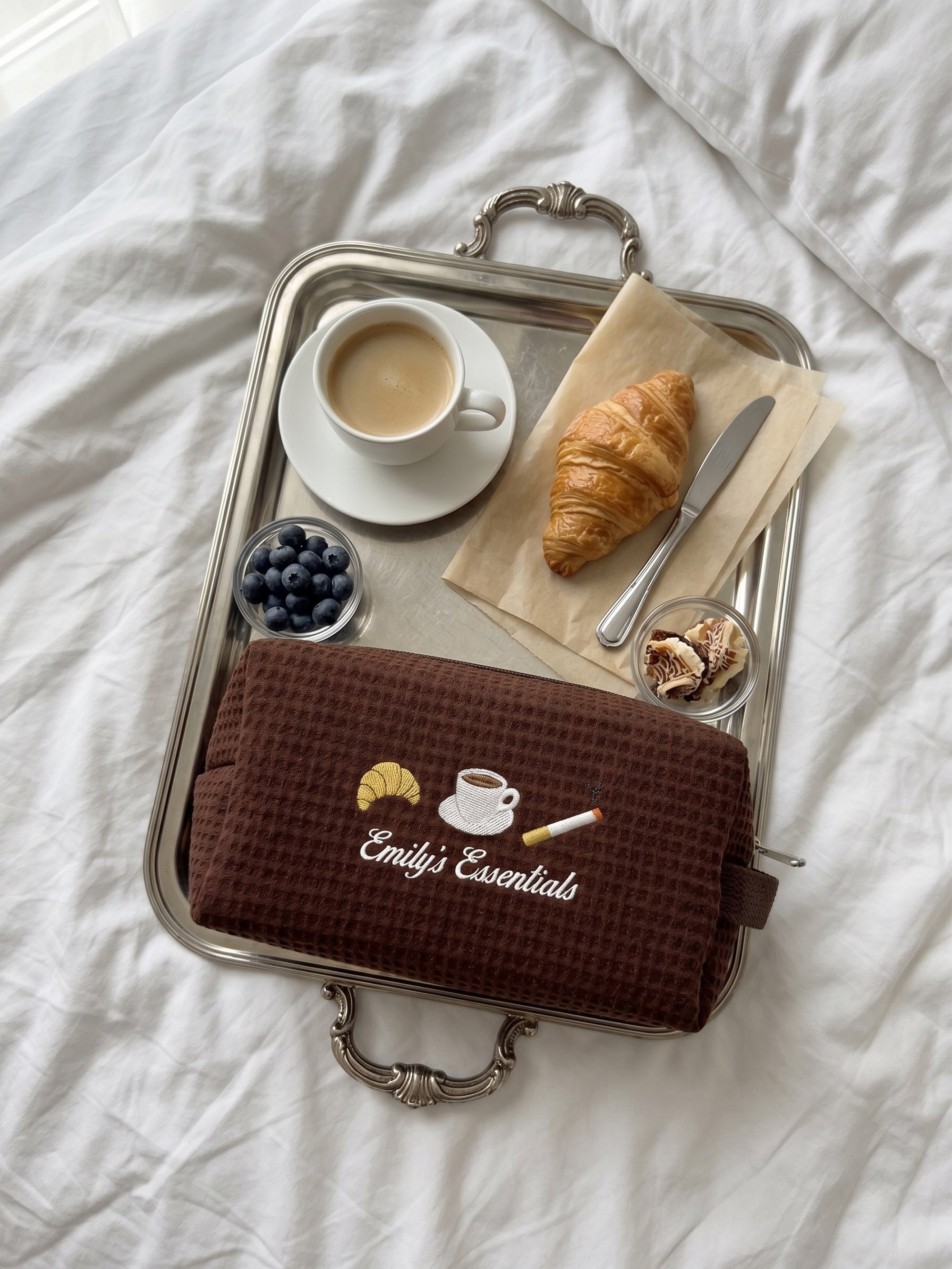 Custom Makeup Bag, Paris Gifts, Toiletry Bag, Waffle Makeup Pouch, Personalized Gift for Her, Bachelorette Bags