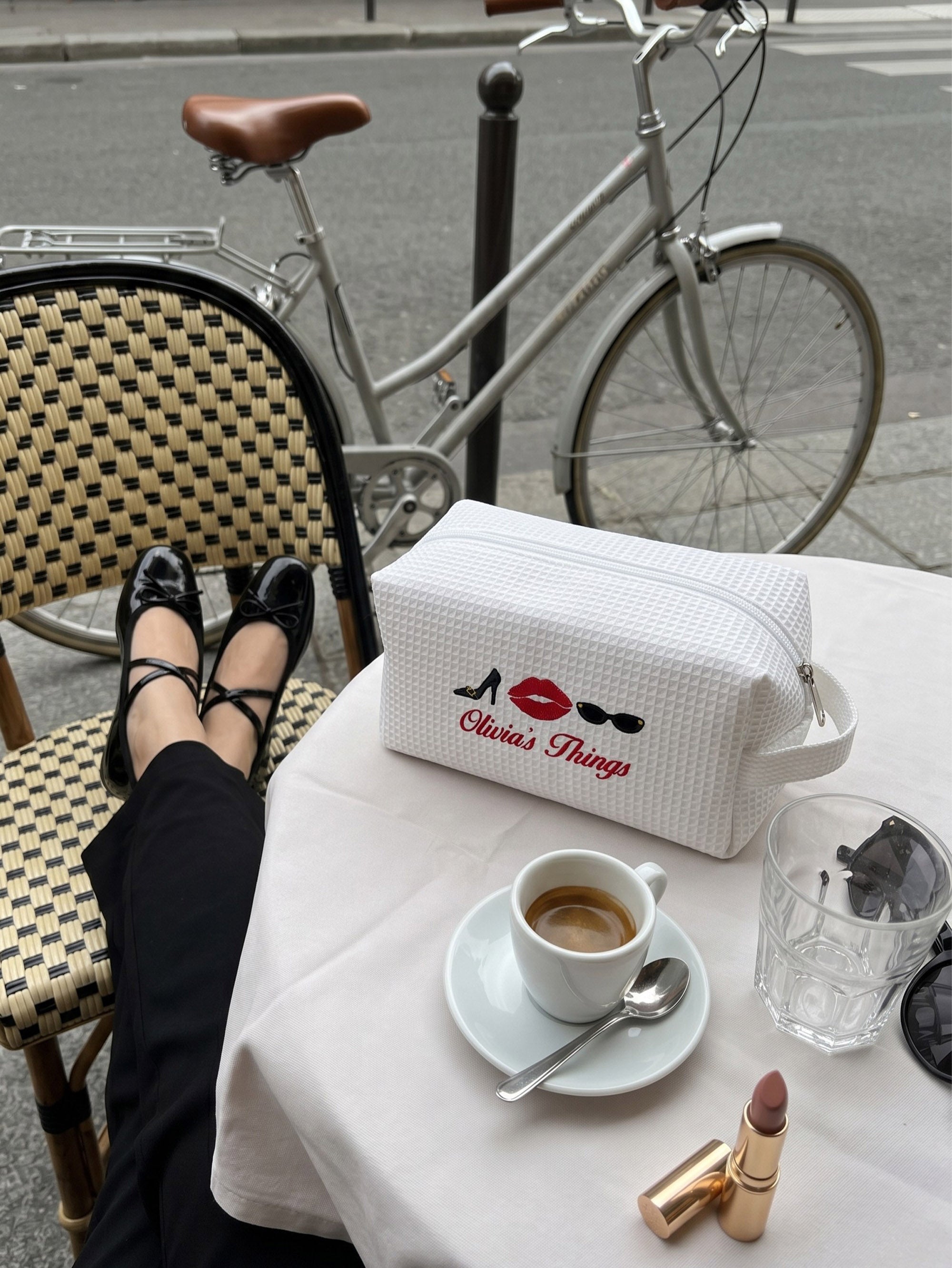 Custom Makeup Bag, Paris Gifts, Toiletry Bag, Waffle Makeup Pouch, Personalized Gift for Her, Bachelorette Bags