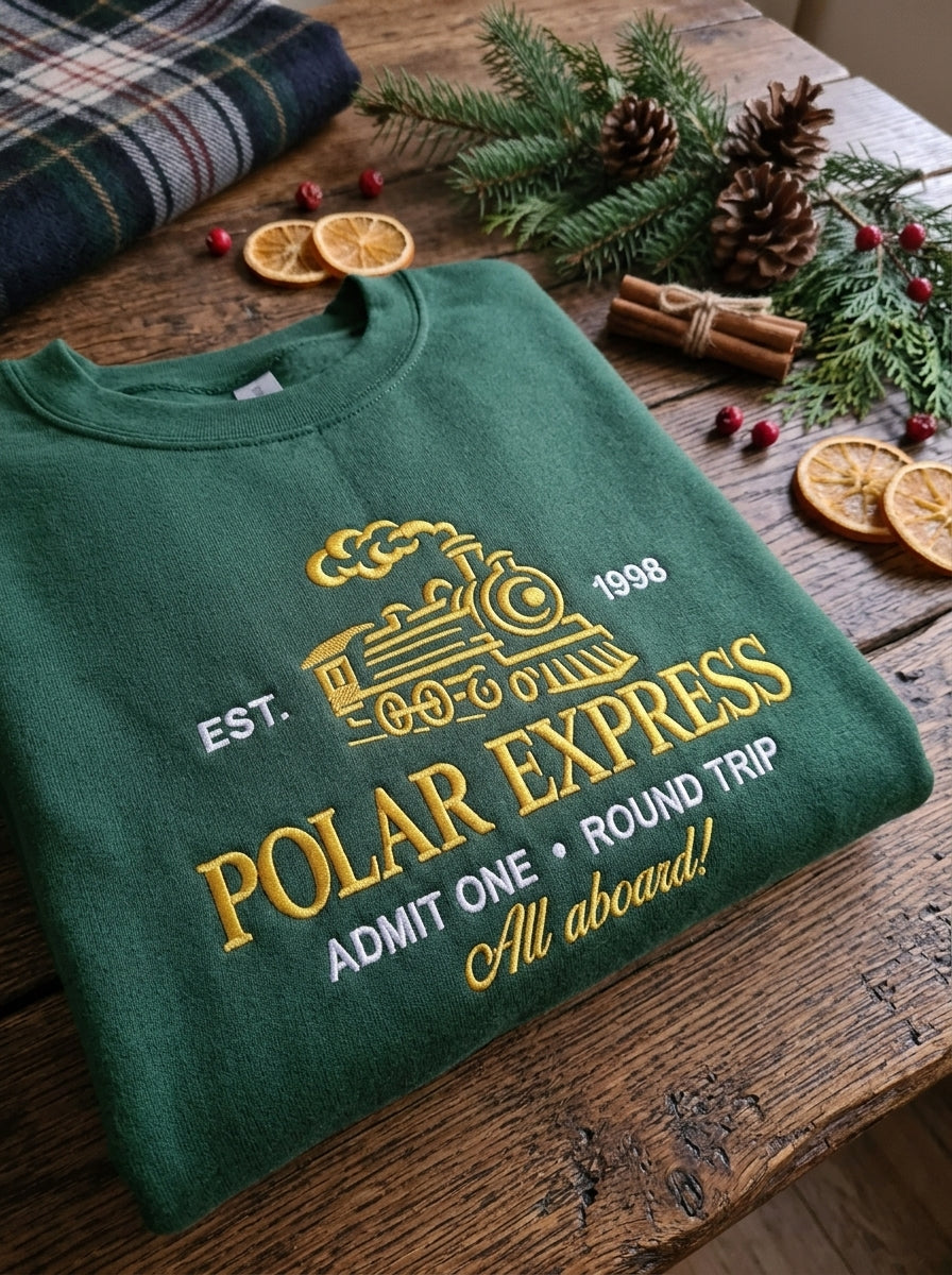 Polar Express Christmas Sweatshirt, Vintage Holiday Embroidered Crewneck, Cozy Christmas Hoodie, Christmas Gifts