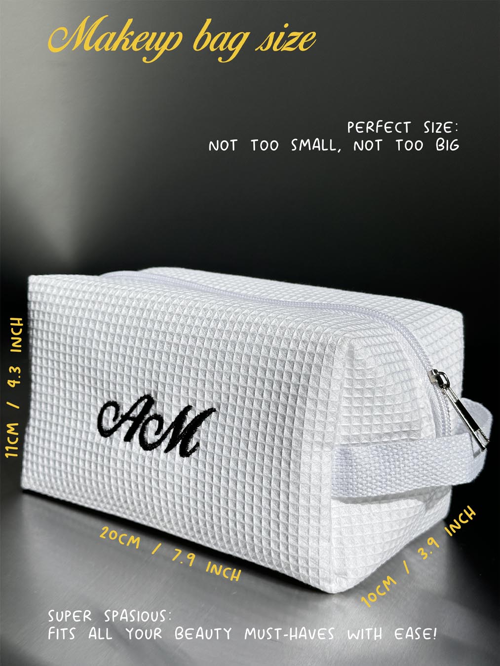 Cosmetic bag with embroidered initials