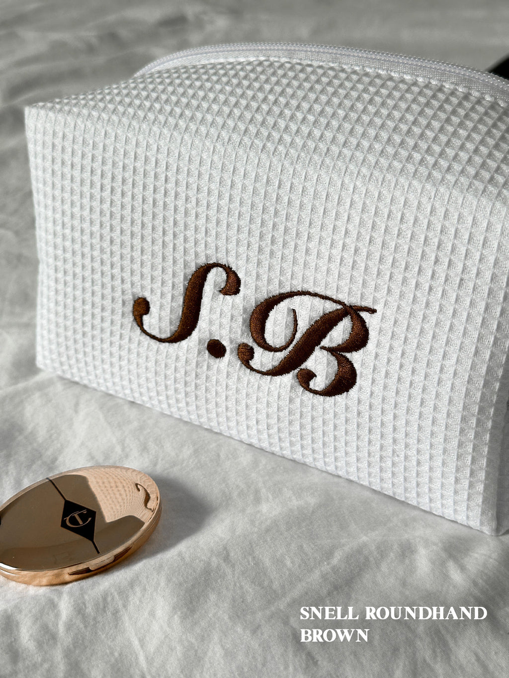 Custom Embroidered Makeup Bag | Personalized Waffle Cosmetic Bag – Toiletry Pouch, Bridesmaid Gift, Travel Bag, Gift for Her