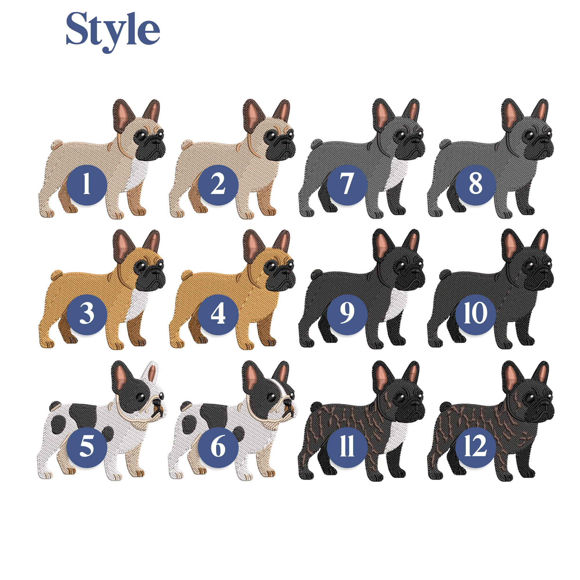 French bulldog custom embroidery design