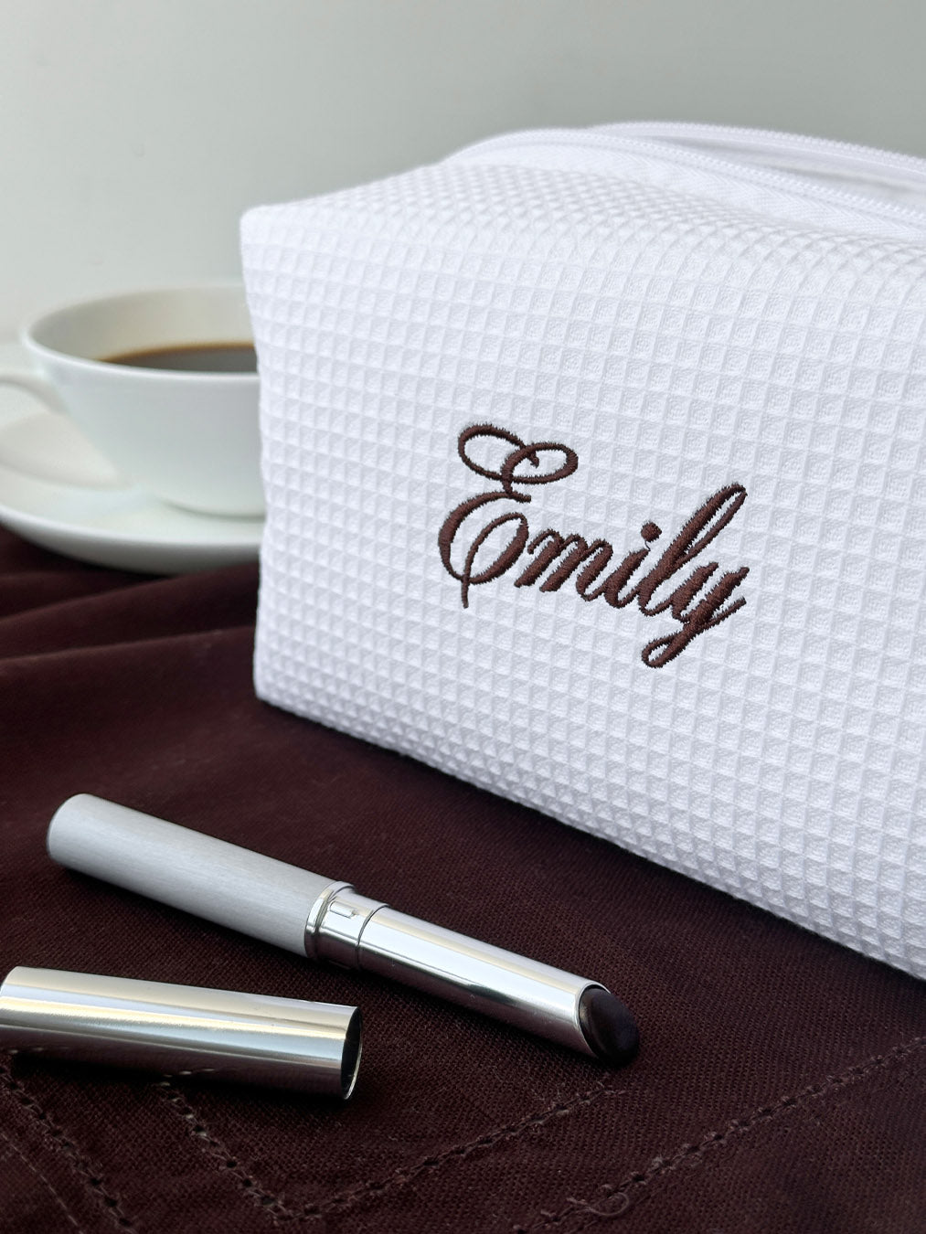 Personalized embroidered cosmetic bag by Banagoya
