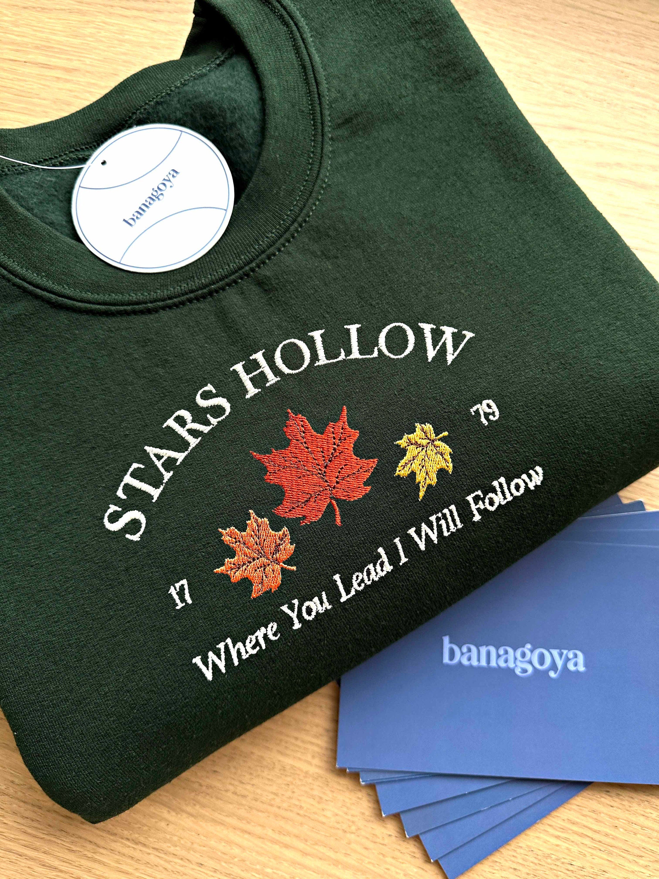 Stars Hollow Connecticut fall leaves embroidery design