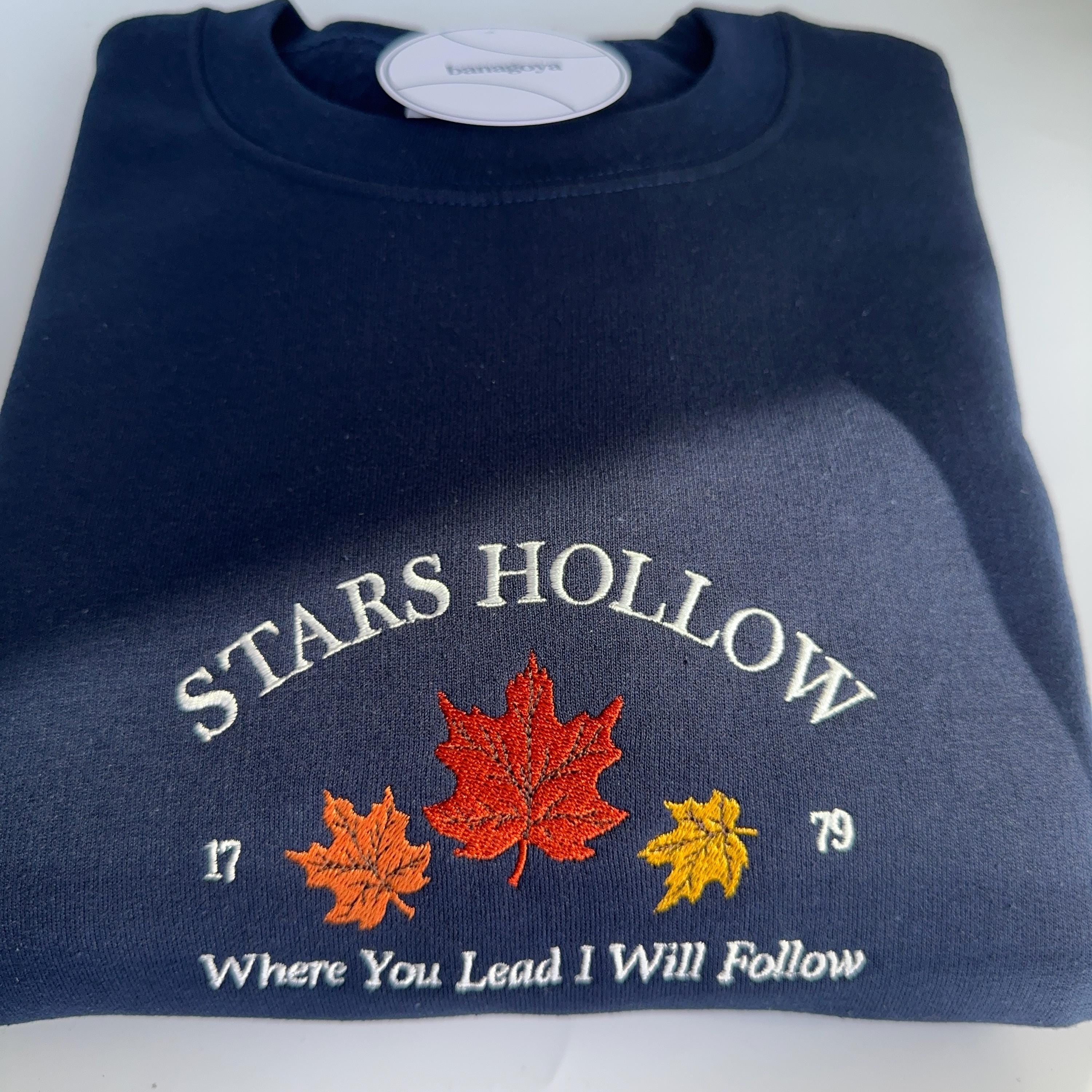 Stars Hollow Connecticut fall leaves embroidery design