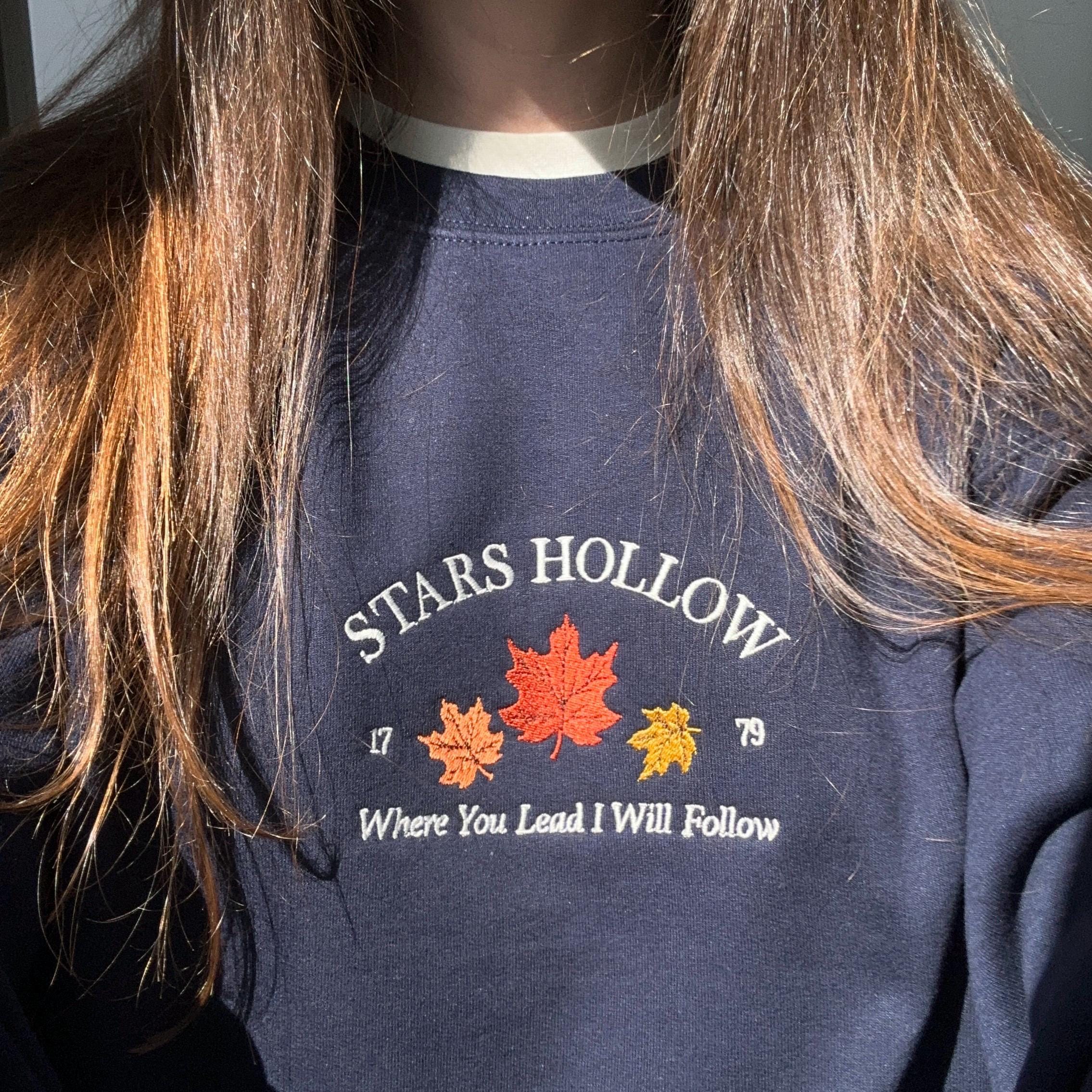 Stars Hollow Connecticut fall leaves embroidery design