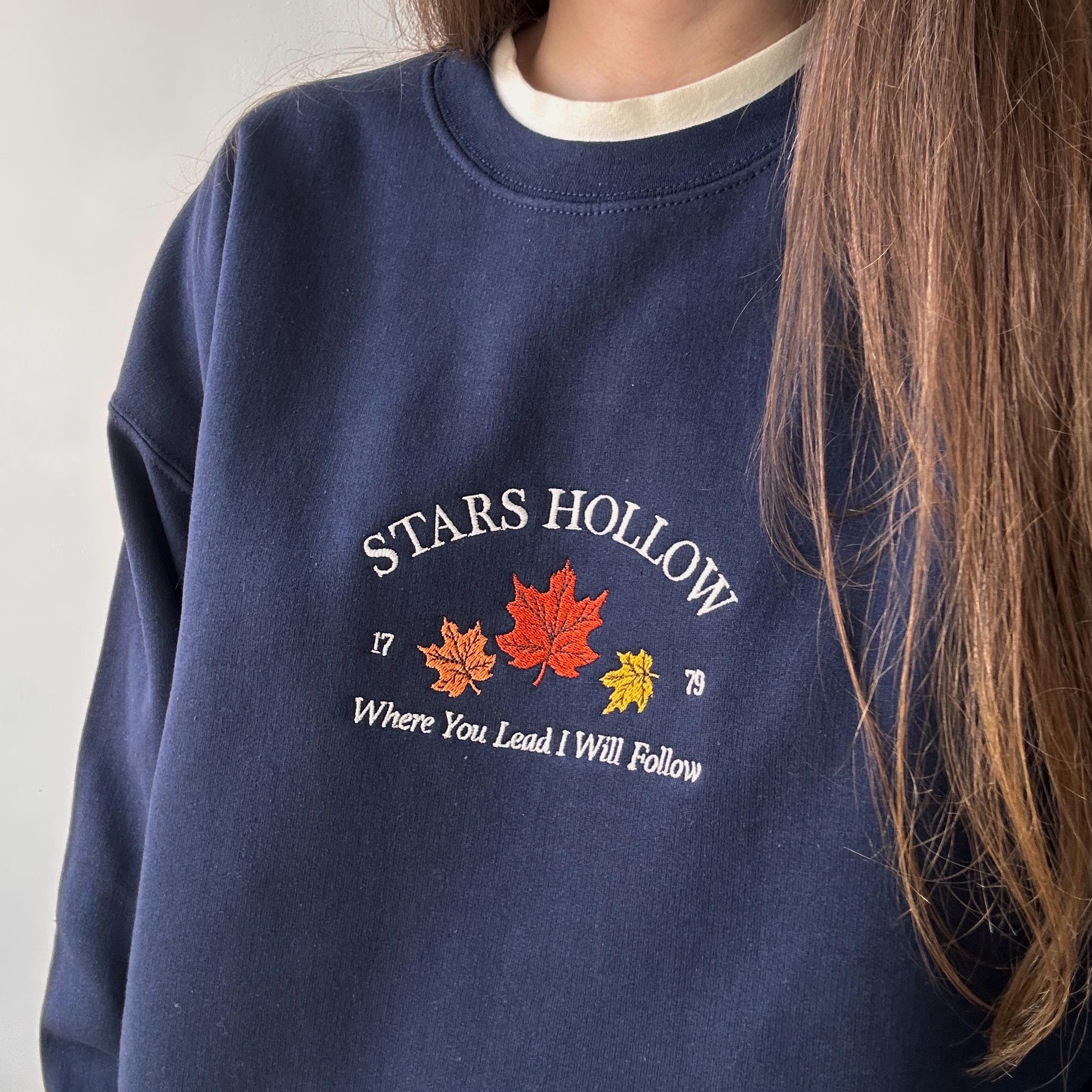 Stars Hollow Connecticut fall leaves embroidery design