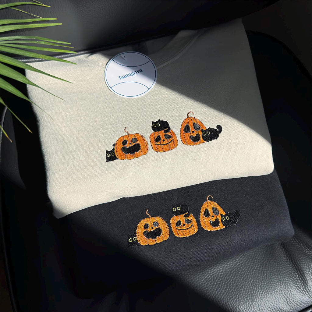Halloween cats and pumpkins embroidery design