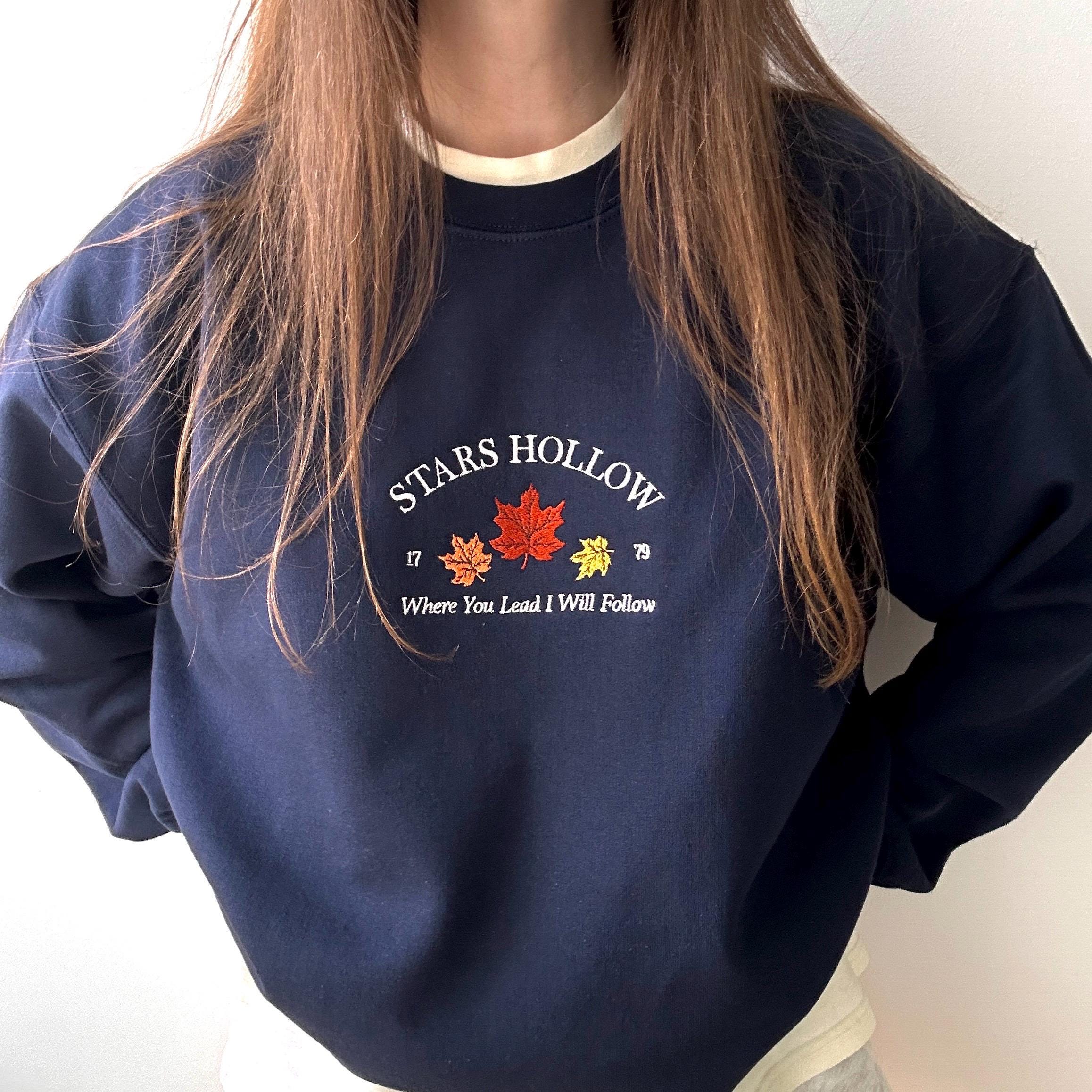 Stars Hollow Connecticut fall leaves embroidery design