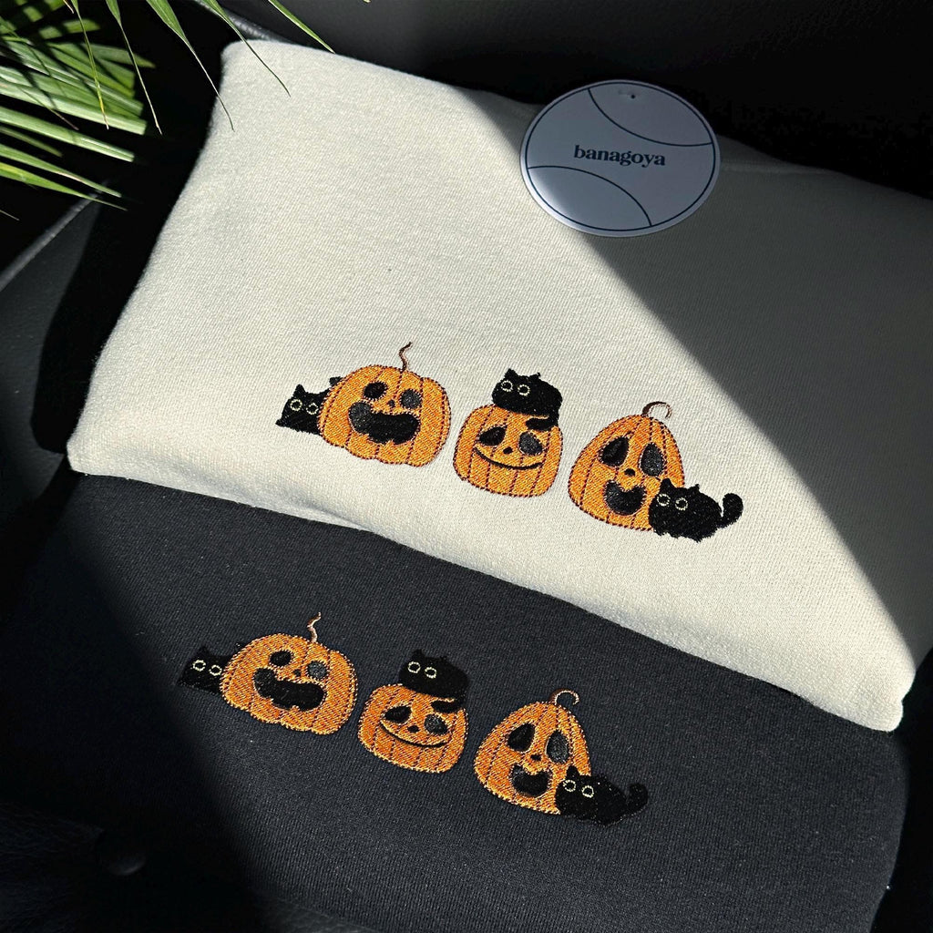 Halloween cats and pumpkins embroidery design