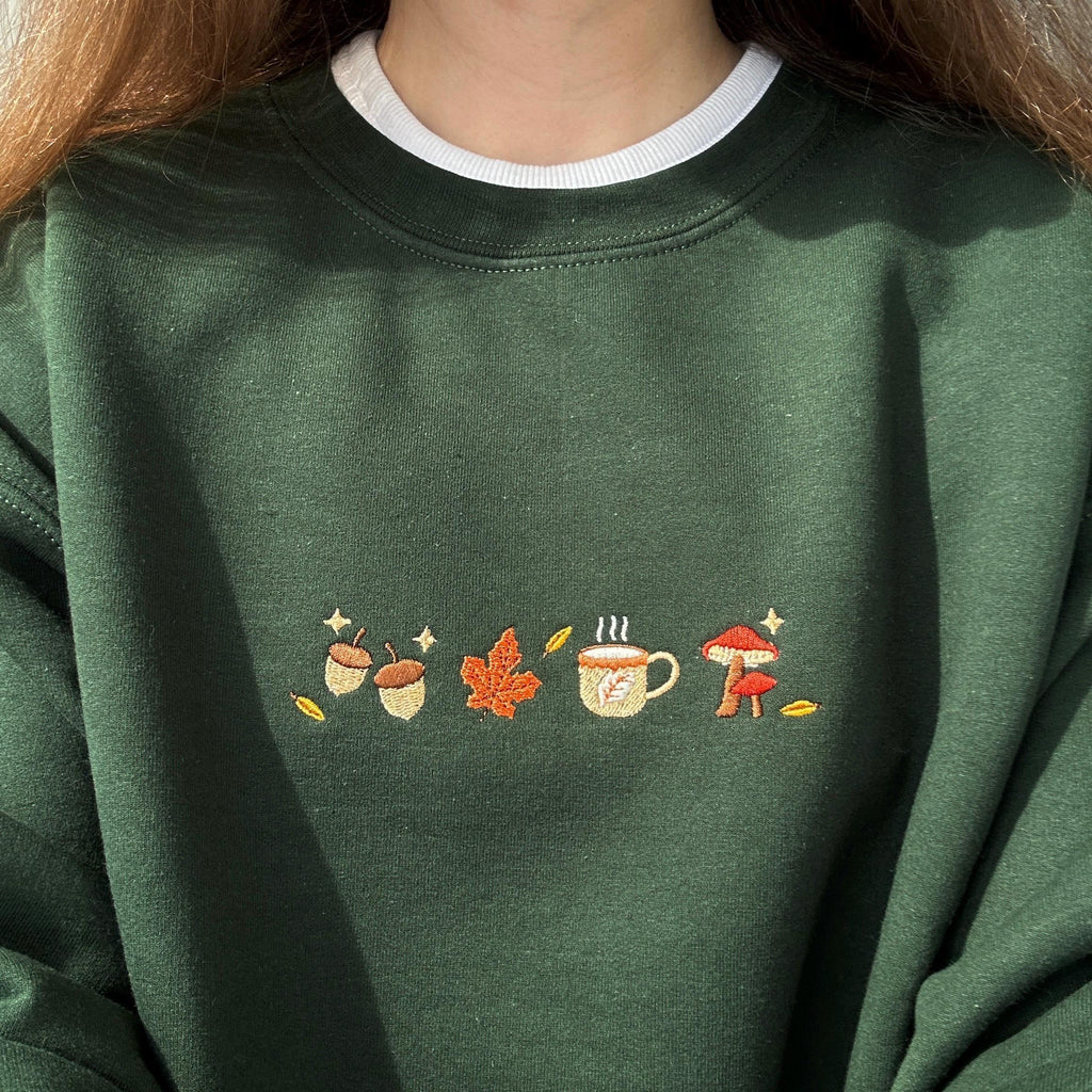 Cozy autumn falling leaves embroidery design