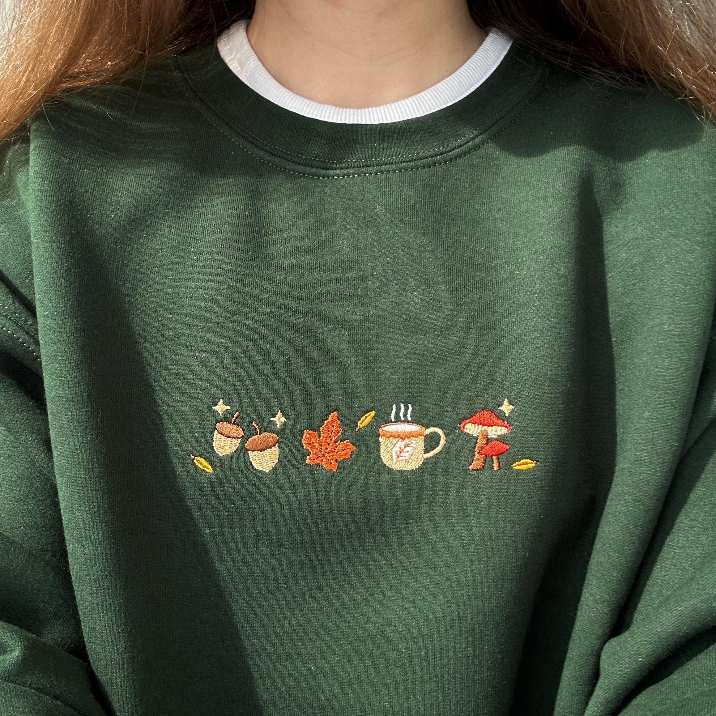 Cozy autumn falling leaves embroidery design