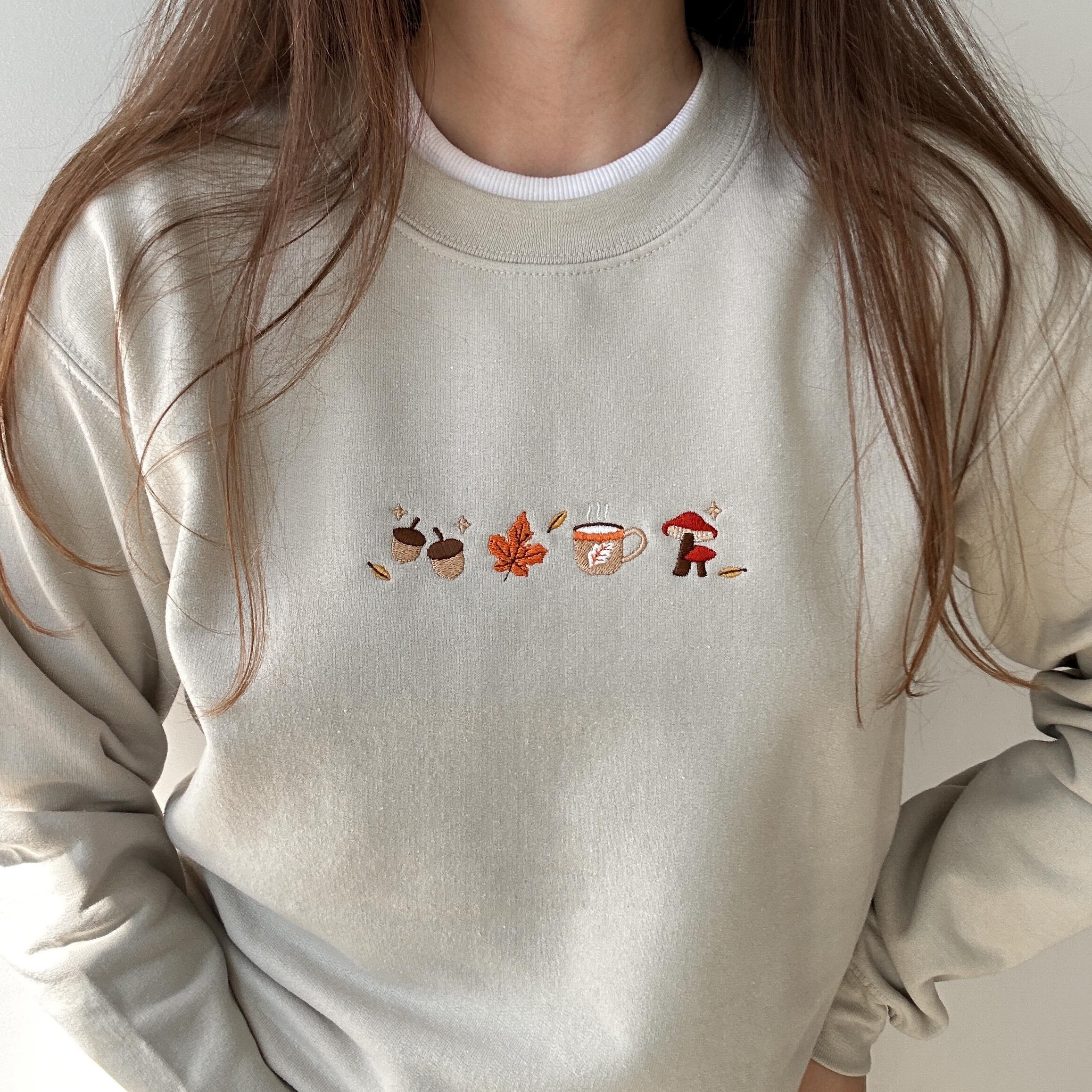 Cozy autumn falling leaves embroidery design