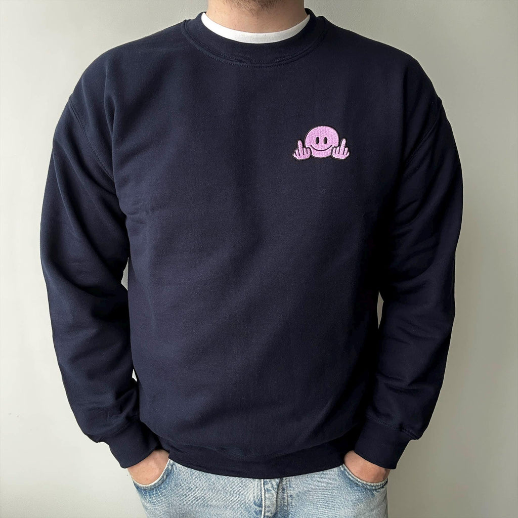 Smiley face with middle finger embroidery design