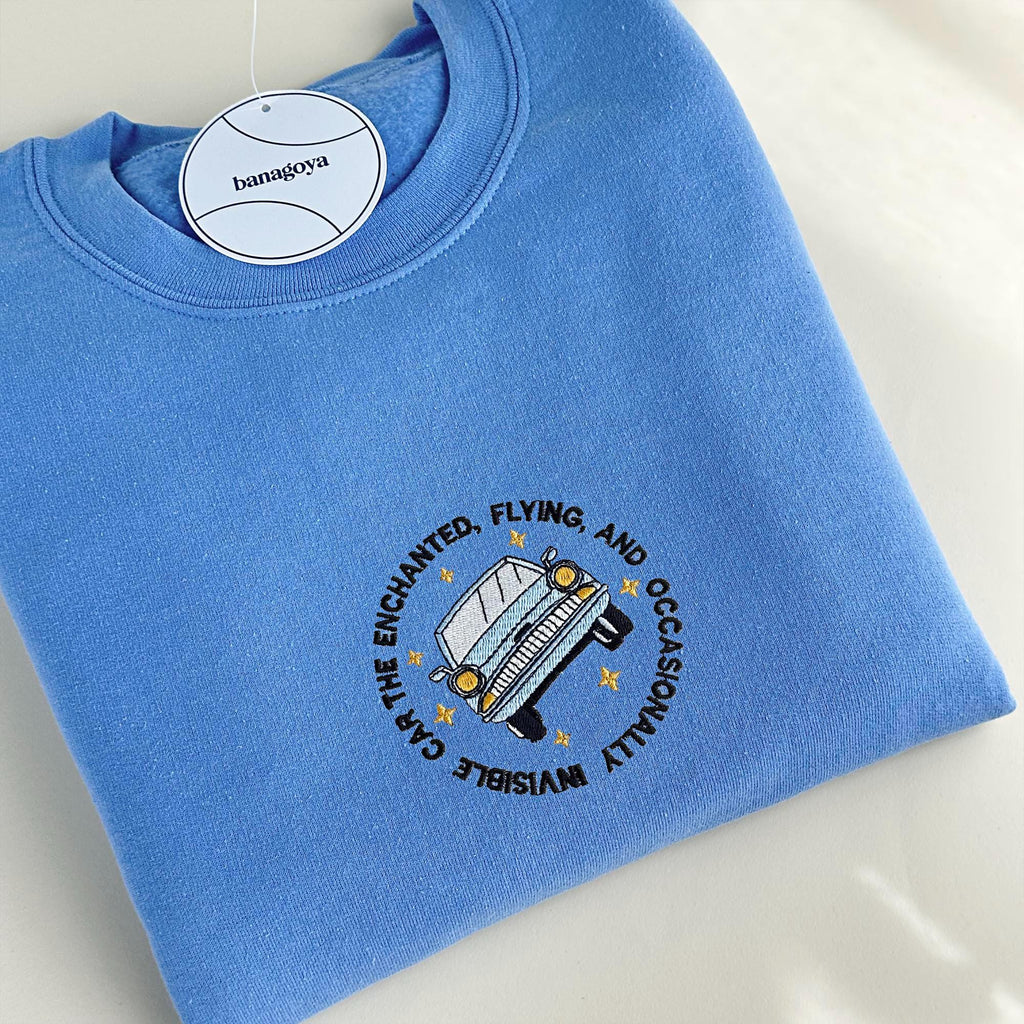 Enchanted car embroidered sweatshirt, size M