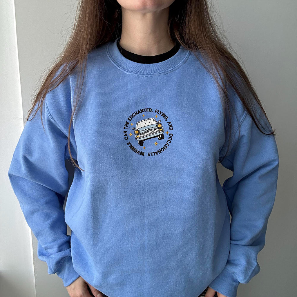 Enchanted car embroidered sweatshirt, size M
