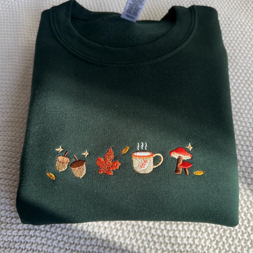 Cozy autumn falling leaves embroidery design