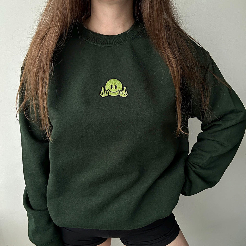 Smiley face with middle finger embroidery design