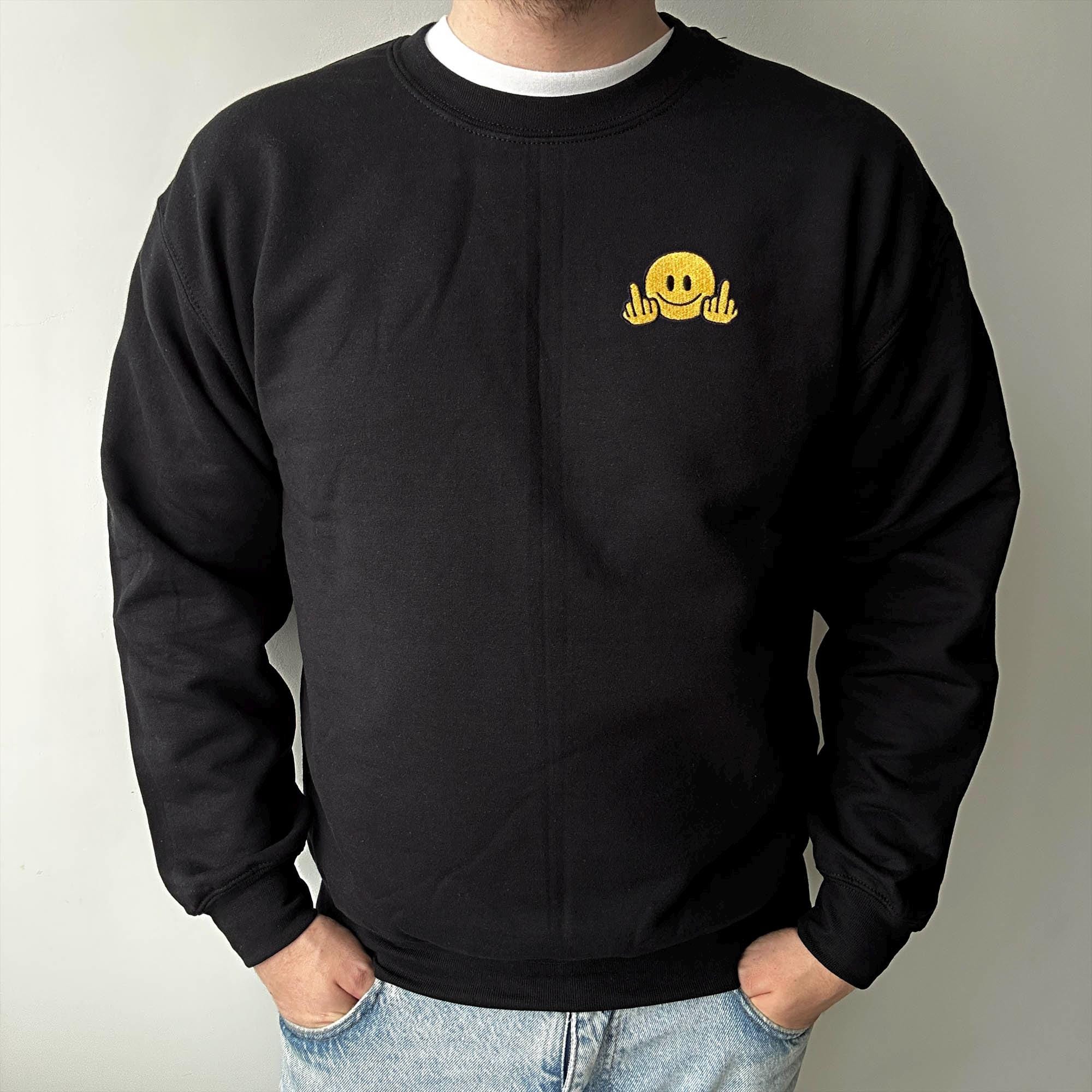 Smiley face with middle finger embroidery design