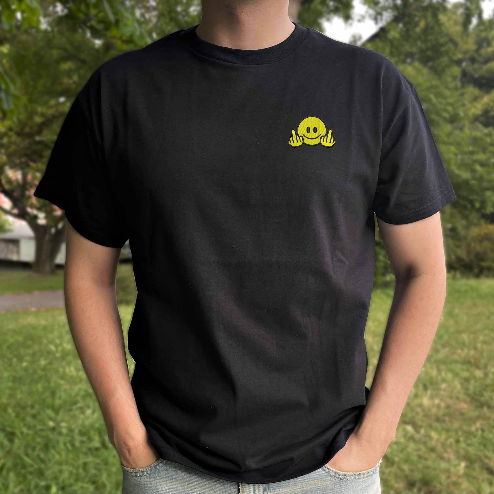Smiley face with middle finger embroidery design