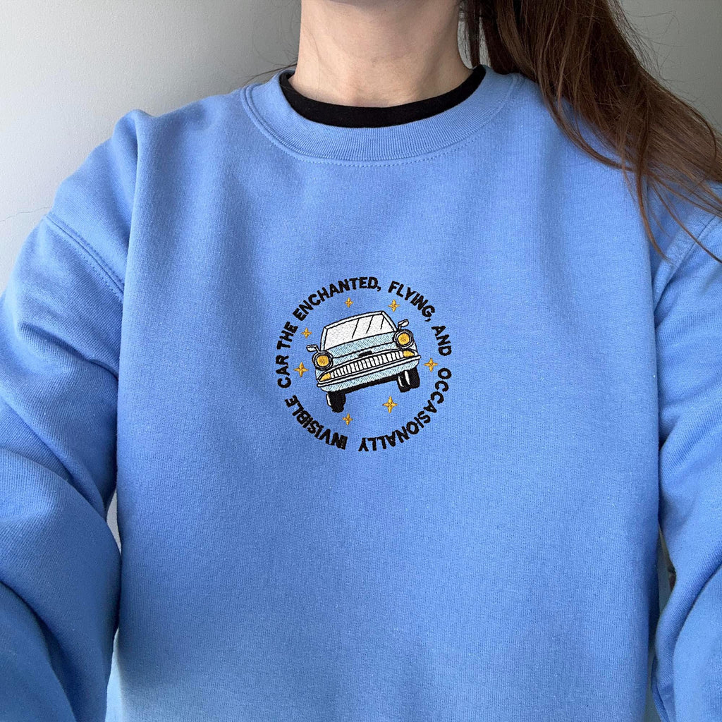 Enchanted car embroidered sweatshirt, size M