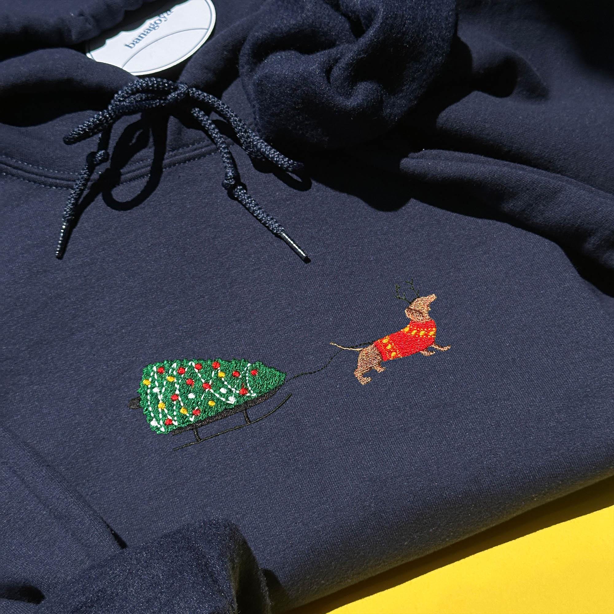 Dachshund and Christmas tree embroidery design