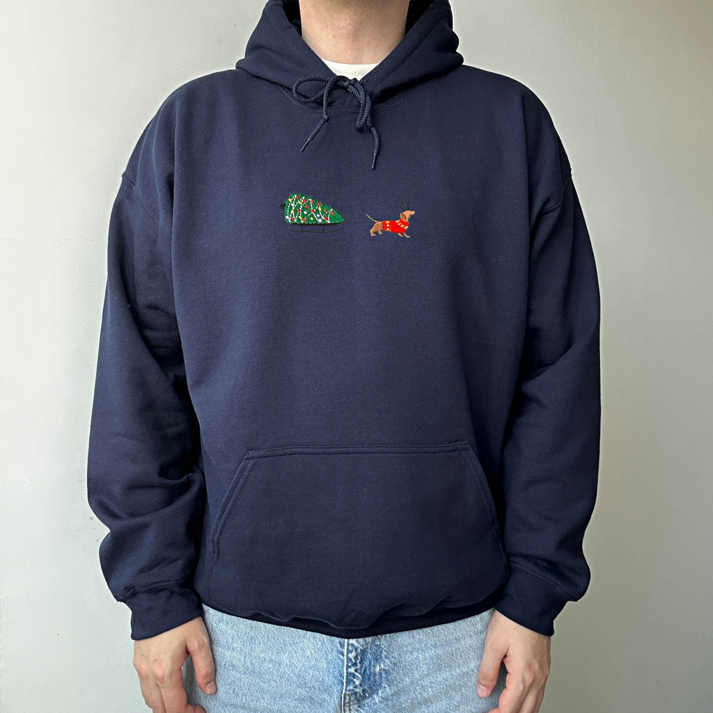 Dachshund and Christmas tree embroidery design