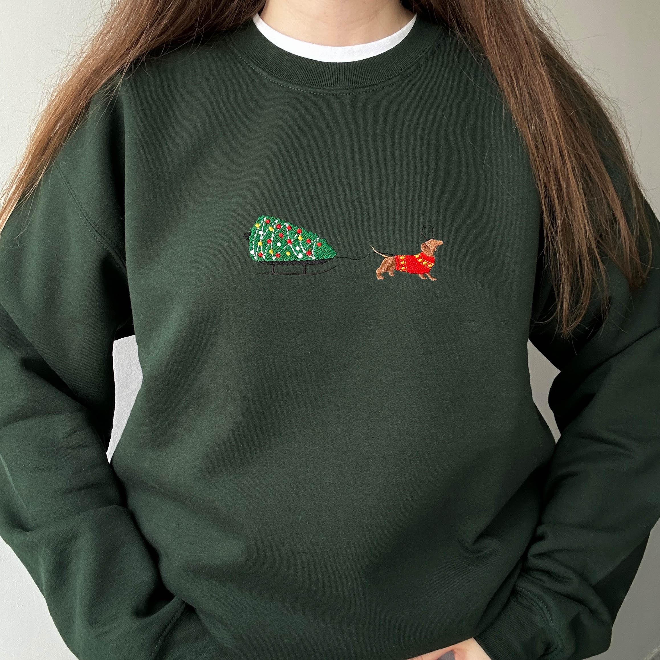 Dachshund and Christmas tree embroidery design