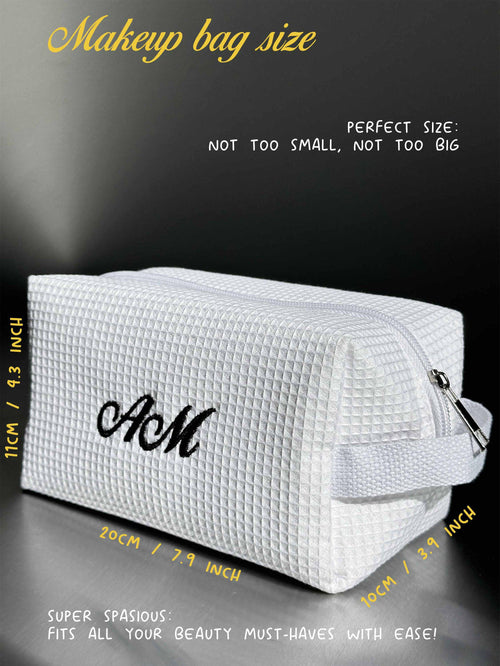 Custom Dog Makeup Bag, Personalized Pet Waffle Makeup Pouch, Embroidered Dog Mom Gifts