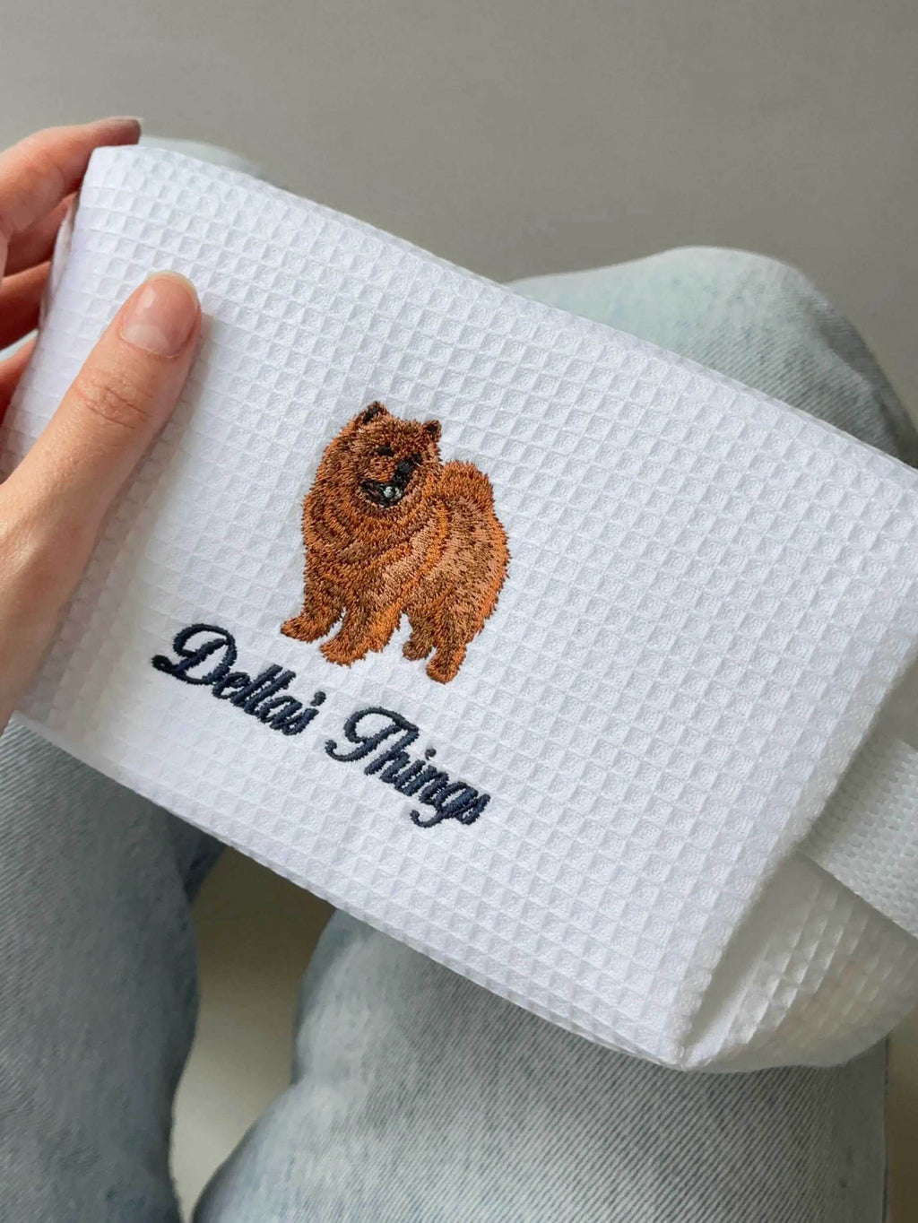 Personalized Dog Mom Waffle Pouch, Customized 36 Dog Breeds, Custom Embroidered Dog Makeup Bag