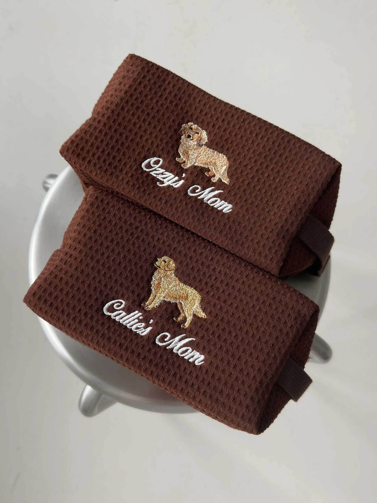 Personalized Dog Mom Waffle Pouch, Customized 36 Dog Breeds, Custom Embroidered Dog Makeup Bag