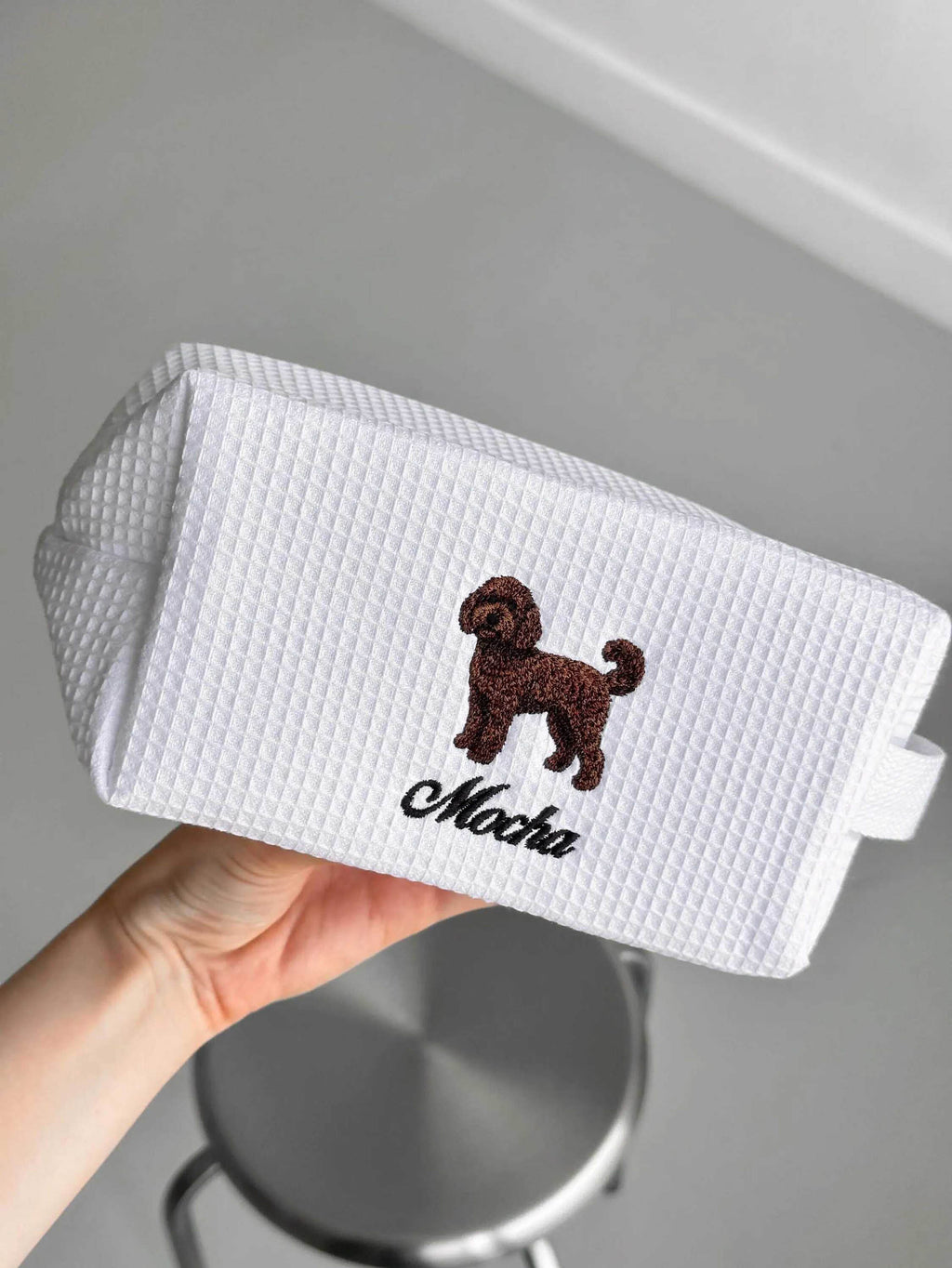Personalized Dog Mom Waffle Pouch, Customized 36 Dog Breeds, Custom Embroidered Dog Makeup Bag