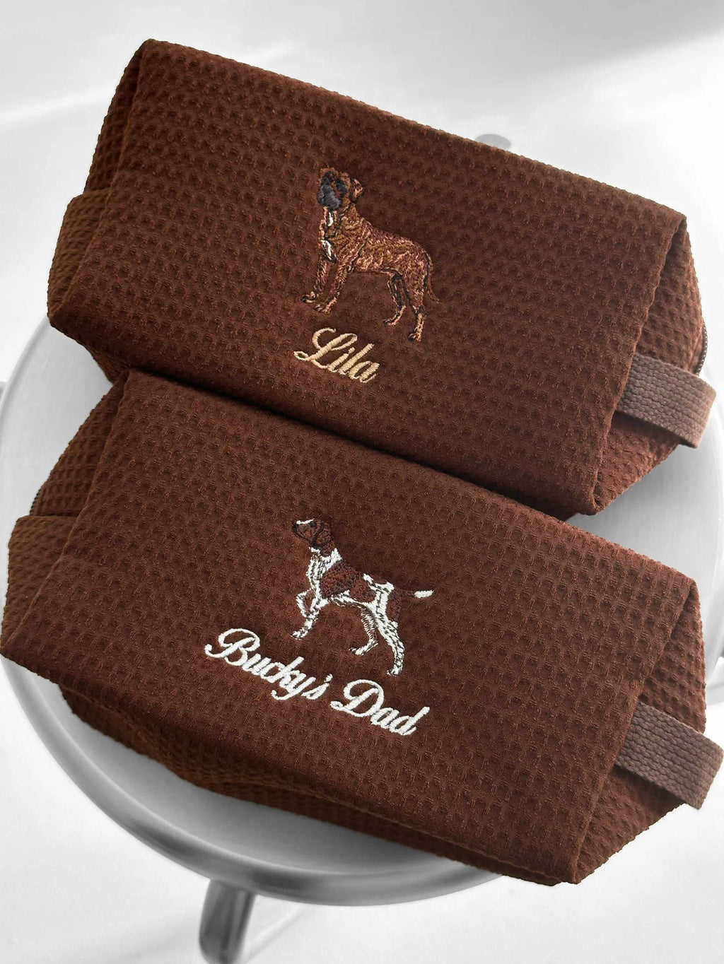 Personalized Dog Mom Waffle Pouch, Customized 36 Dog Breeds, Custom Embroidered Dog Makeup Bag