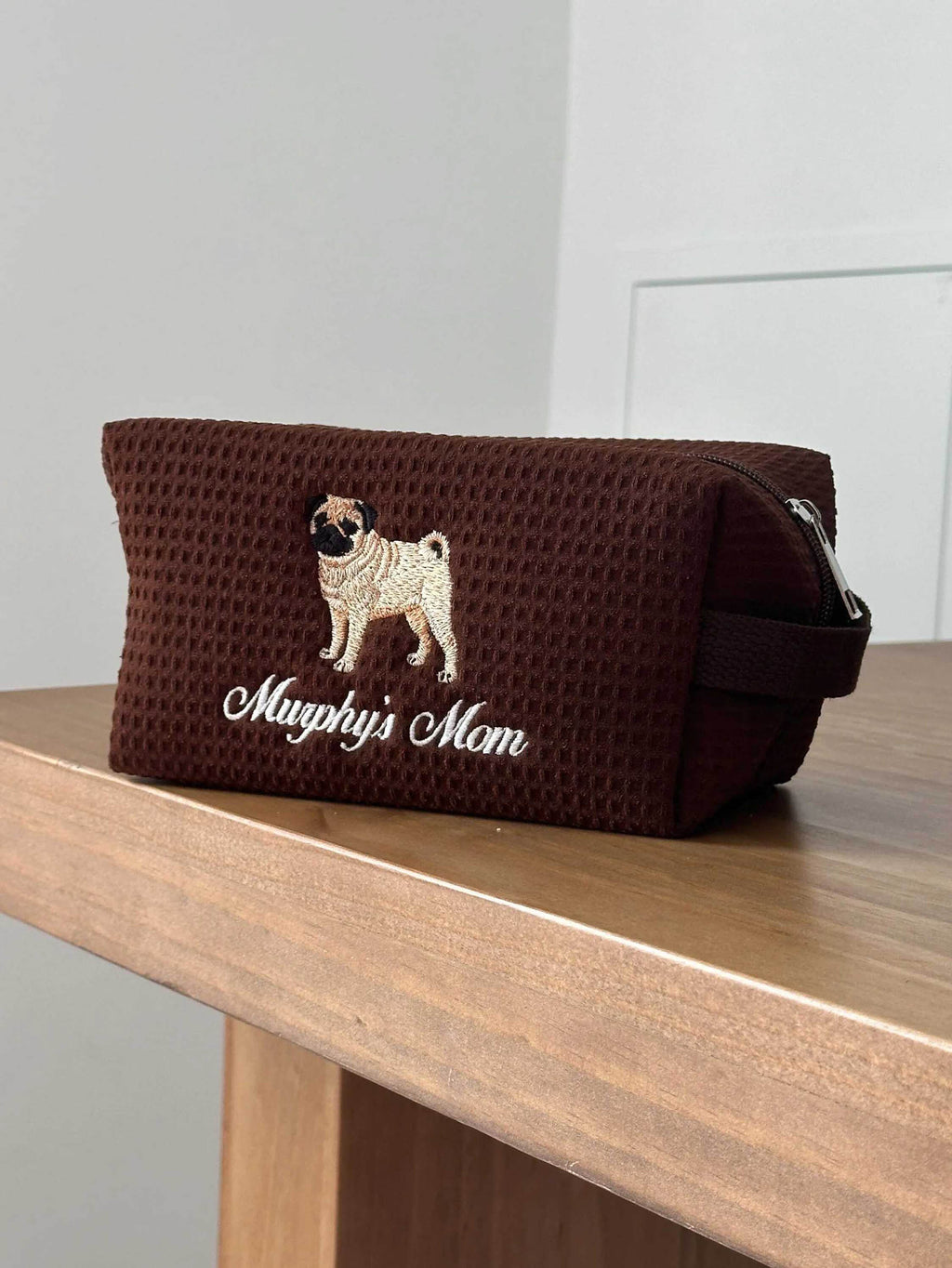 Personalized Dog Mom Waffle Pouch, Customized 36 Dog Breeds, Custom Embroidered Dog Makeup Bag