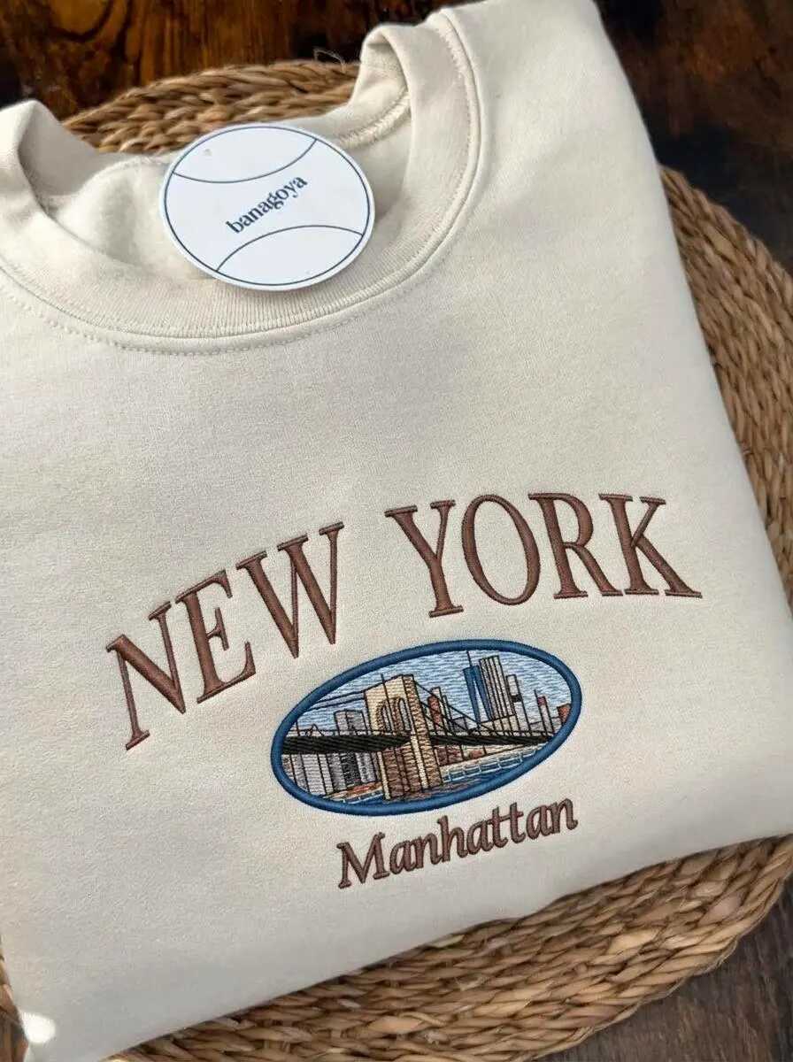 New York City Crewneck Sweatshirt, Brooklyn Bridge Shirt, Manhattan Embroidered Hoodie, NYC Skyline, New York Gifts