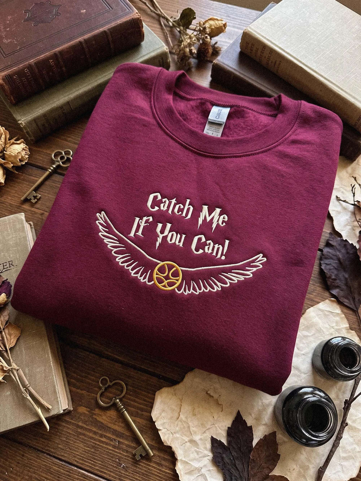 Wizard Embroidered Sweatshirt, Catch Me If You Can Hoodie, Bookish Crewneck, Fantasy Shirt, Gifts for Book Lovers