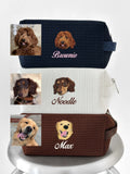 Custom Dog Makeup Bag, Personalized Pet Waffle Makeup Pouch, Embroidered Dog Mom Gifts