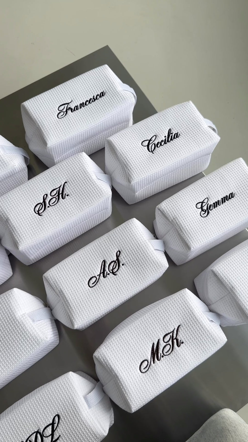Personalized Makeup Bag – Bridesmaid bags, Minimalist Cosmetic Bag, Waffle Toiletry Pouch, Wedding bridesmaid gifts, Bride Bag